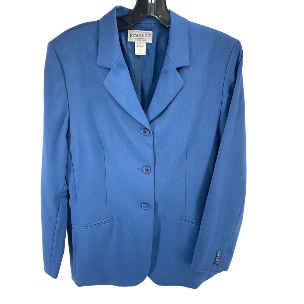 Pendleton Womens Blazer Jacket Coat 3 Button 100% Virgin Wool Blue Size 10